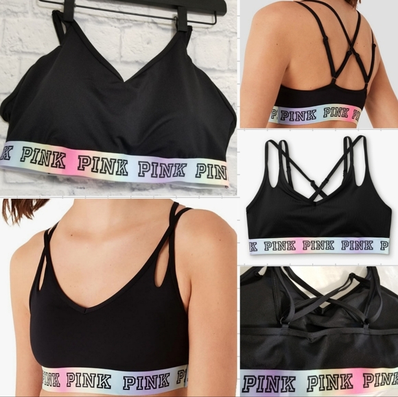 PINK Victoria's Secret Other - PINK Victoria's Secret Black Ultimate Sports Bra Strappy Bralette Logo New Large